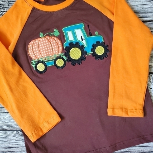 Halloween Fall Embroidered Tractor with Pumpkin Long-Sleeve Raglan Unisex - Picture 2 of 2